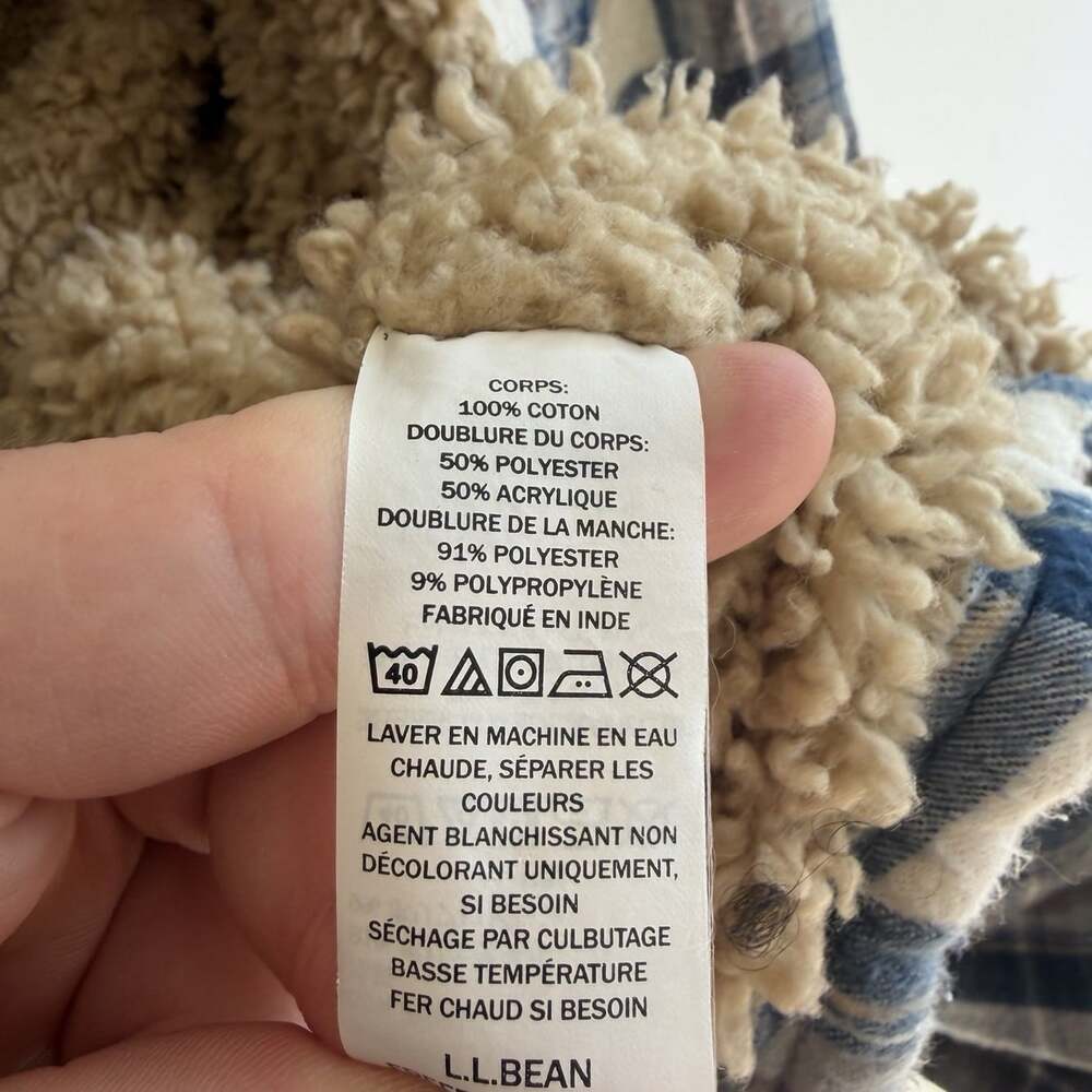 LL Bean Men’s Sherpa Lined Scotch Plaid Shirt Snap Front Shacket Size L Blue - Picture 7 of 7